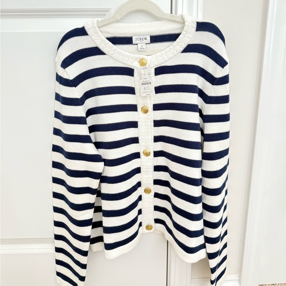 Brand New J. Crew Classic Navy and White Striped Cardigan - Picture 1 of 6